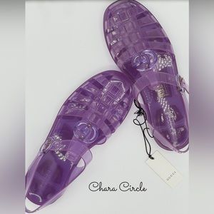 Nwb Gucci Gg Jelly Slingback Shiny Rubber Sandals Flat Prurple Shoes